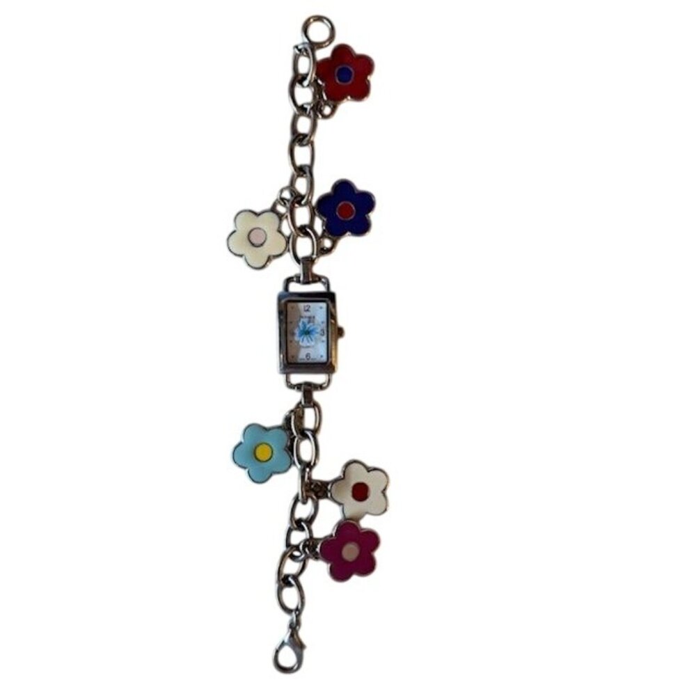 Bijoux Terner Flower Charm Bracelet Watch Stainless Steel Japan Movement